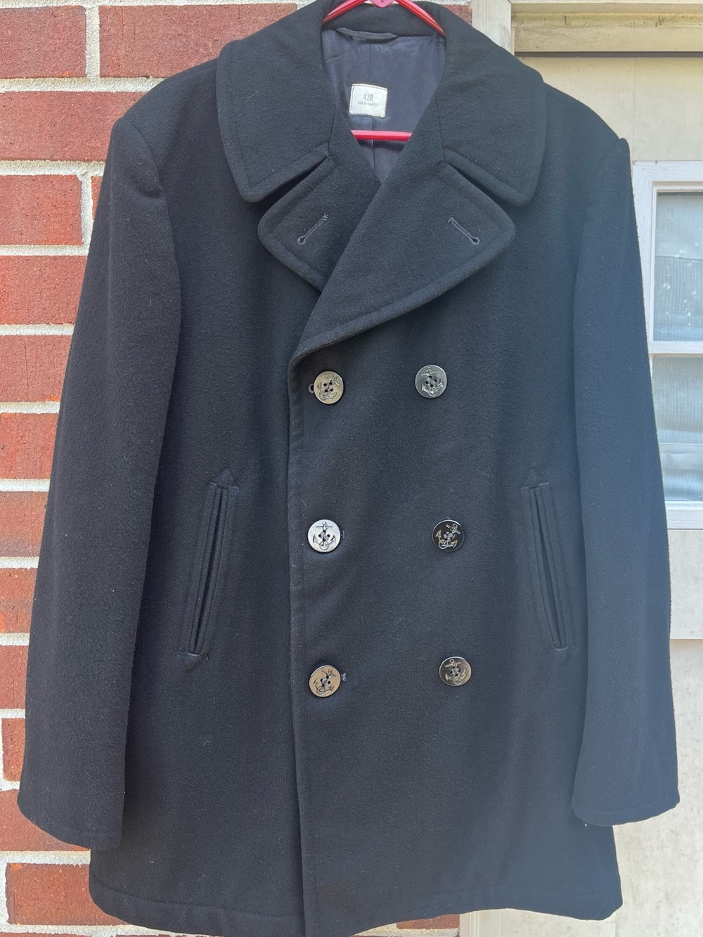 Authentic U.S. Navy Pea Coat 42R Heavy Wool Anchor Buttons Classic Military Coat - Picture 3 of 6